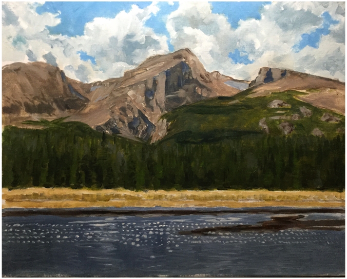 "Hallett Peak in Rocky Mountain National Park" by Stephen Glowacki (stephenglowackifineart.com). Oil on canvas.